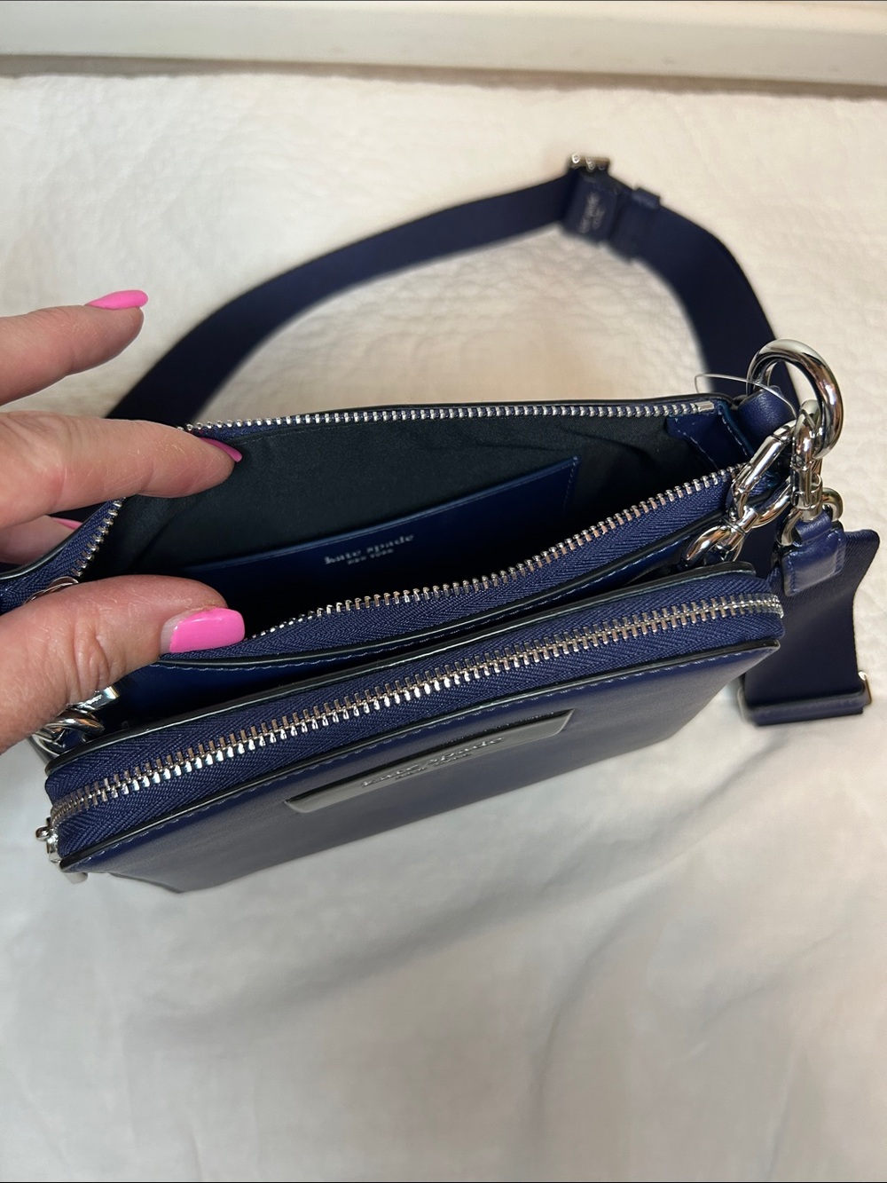 kate spade navy leather crossbody dual with silver hardware nwt - Picture 2 of 8